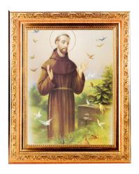  ST. FRANCIS IN A FINE DETAILED SCROLL CARVINGS ANTIQUE GOLD FRAME 